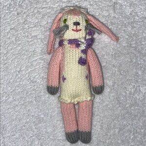 Blabla 8” knit pink bunny rattle fluer